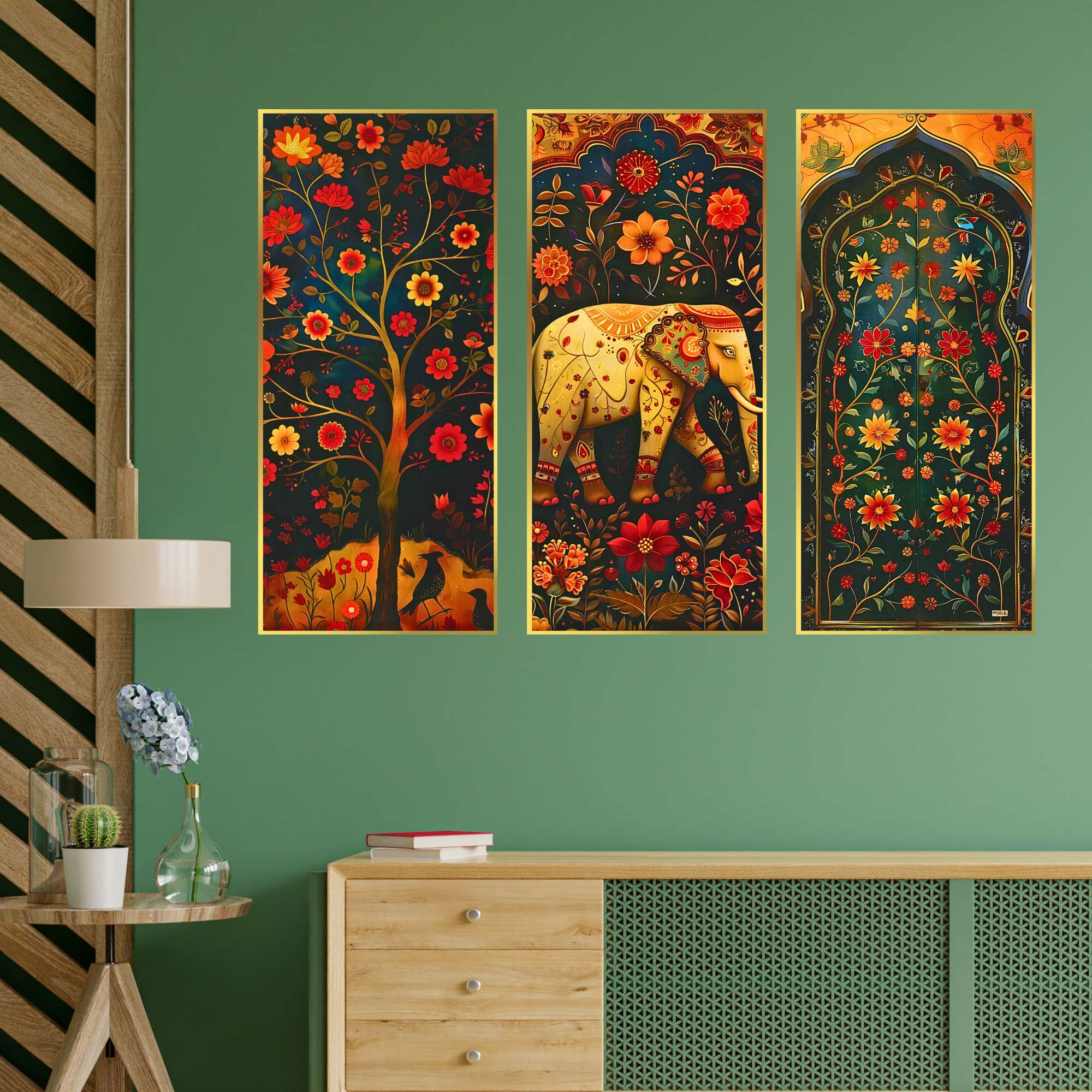 Set of Three large Wall Paintings for Wall Dacoration Golden Framed Wall Paintings for Living Room & Bedroom Wall Art for Home Decoration & Office Wall Décor (14x11 inch CH-LGD3-3) - Image 4