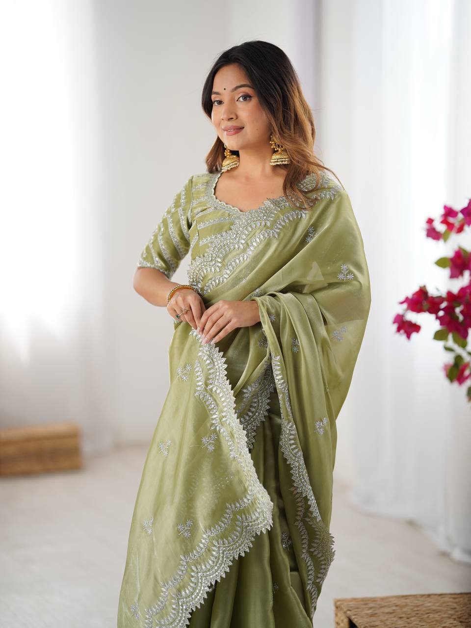 Women's Elegant Regal Purple Georgette Saree with Intricate Silver Thread & Sequin Embroidery – Complete with Embellished Blouse Piece for Festive & Party Wear - Image 16